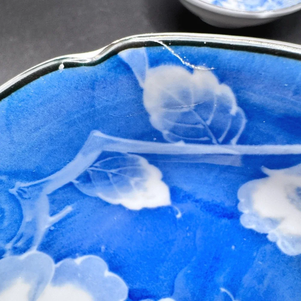 Takahashi San Francisco Blue White Floral‎ Porcelain Bowls Scalloped Vintage Set